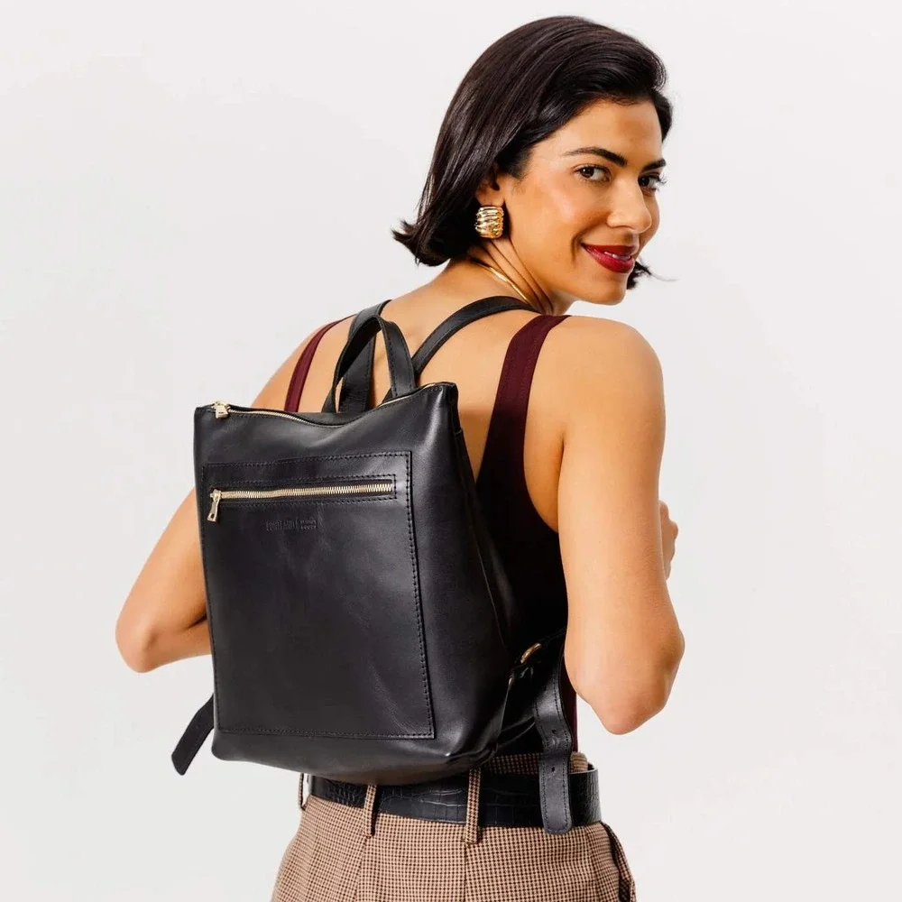 Portland Leather Goods Black Leather Large Tote Backpack Minimalist Quiet Luxury